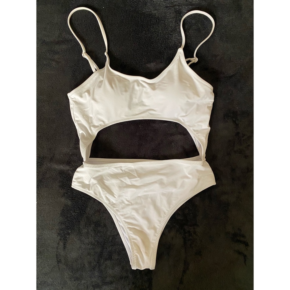 White Cut Out Strappy One Piece Swimsuit